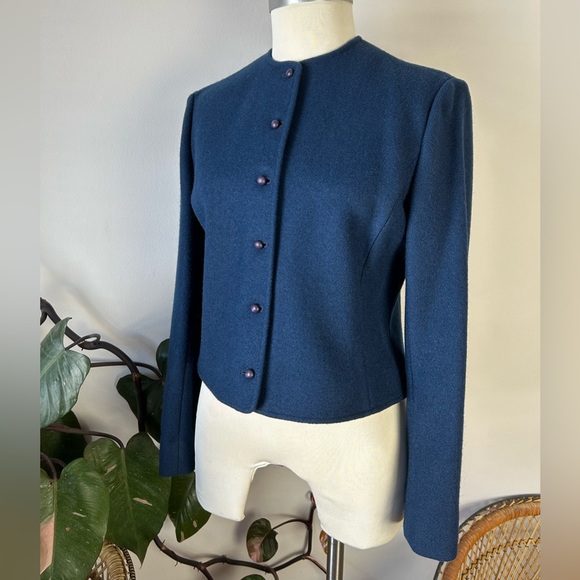 Vintage 80’s Pendleton Jacket Navy Blue Wool Short Cropped Bolero - Picture 3 of 12